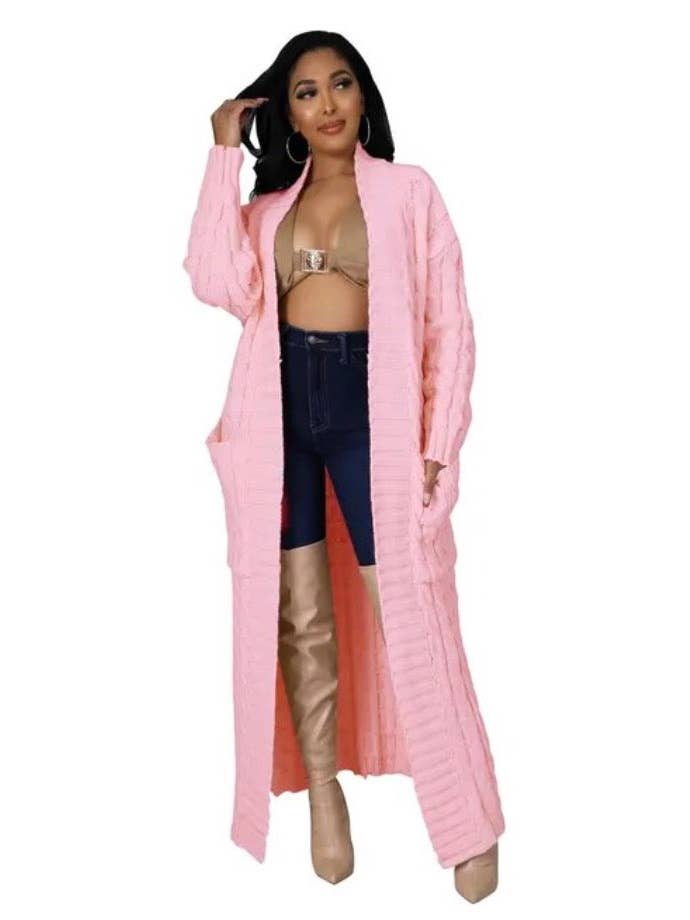 MB Fashion Wholesale - Wholesale Cardigan - Women's - MB FASHION Cable-Knit Long Cardigan with Pockets 073AT1