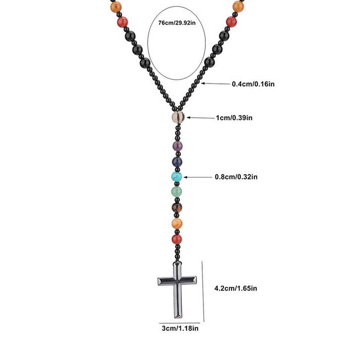 Gemcohub - Wholesale Spiritual Stone/Crystal - Beads Multicoloured Natural Stone Cross Rosary Necklace2