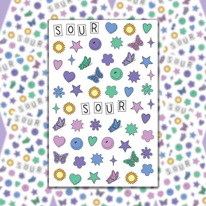 Olivia Rodrigo SOUR Inspired Sticker Sheet for wholesale by Mari Stickers Shop