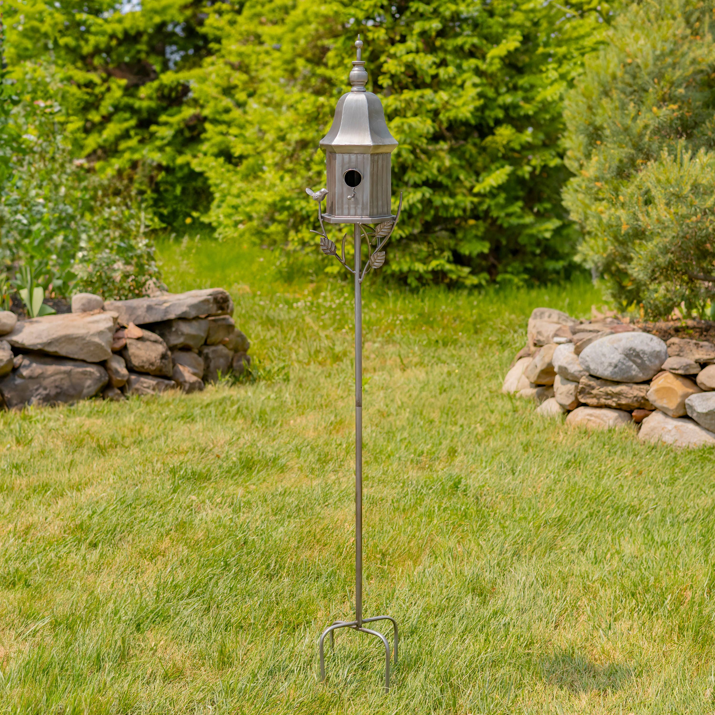 Zaer Ltd. International - Wholesale Bird House - 6" Tall Iron Birdhouse Stake "Victoria"- 2 Color Options 1