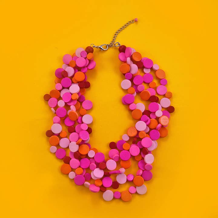Pink Smartie Multi Strand Wood Necklace for wholesale on Faire