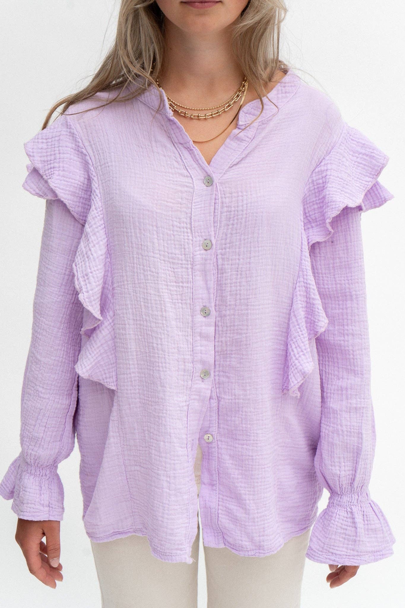Wild Daisy - Wholesale Blouse - Women's - WILD BONNIE oversized muslin shirt in lilac2