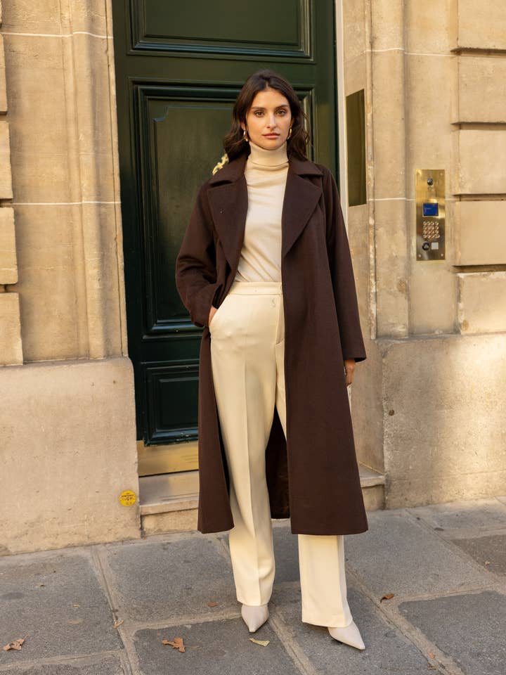 Attentif Paris - Wholesale Coat - Women's - Belted long coat in blended wool24