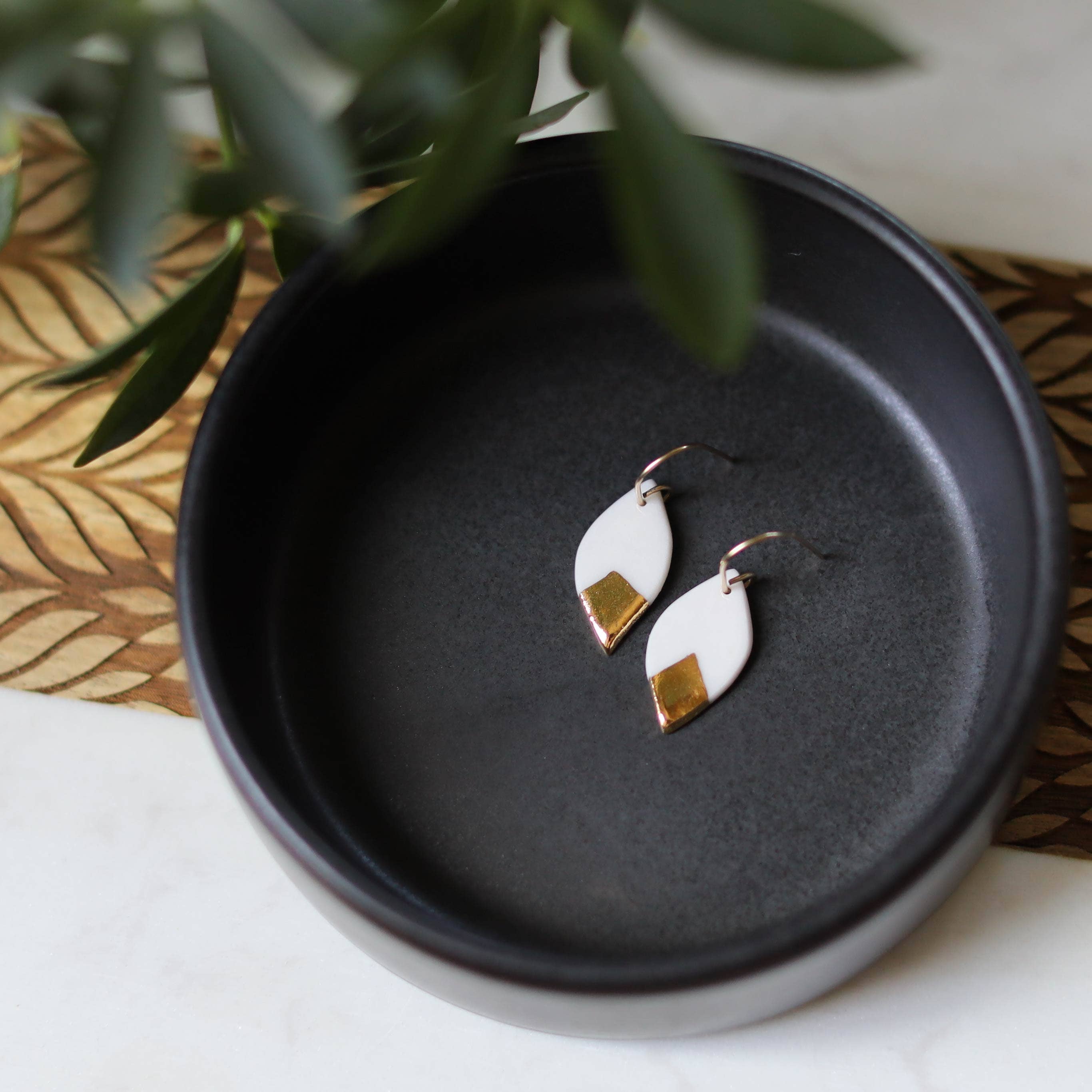 Remnant Studios - Wholesale Dangle Earrings - leaf earrings with gold accent