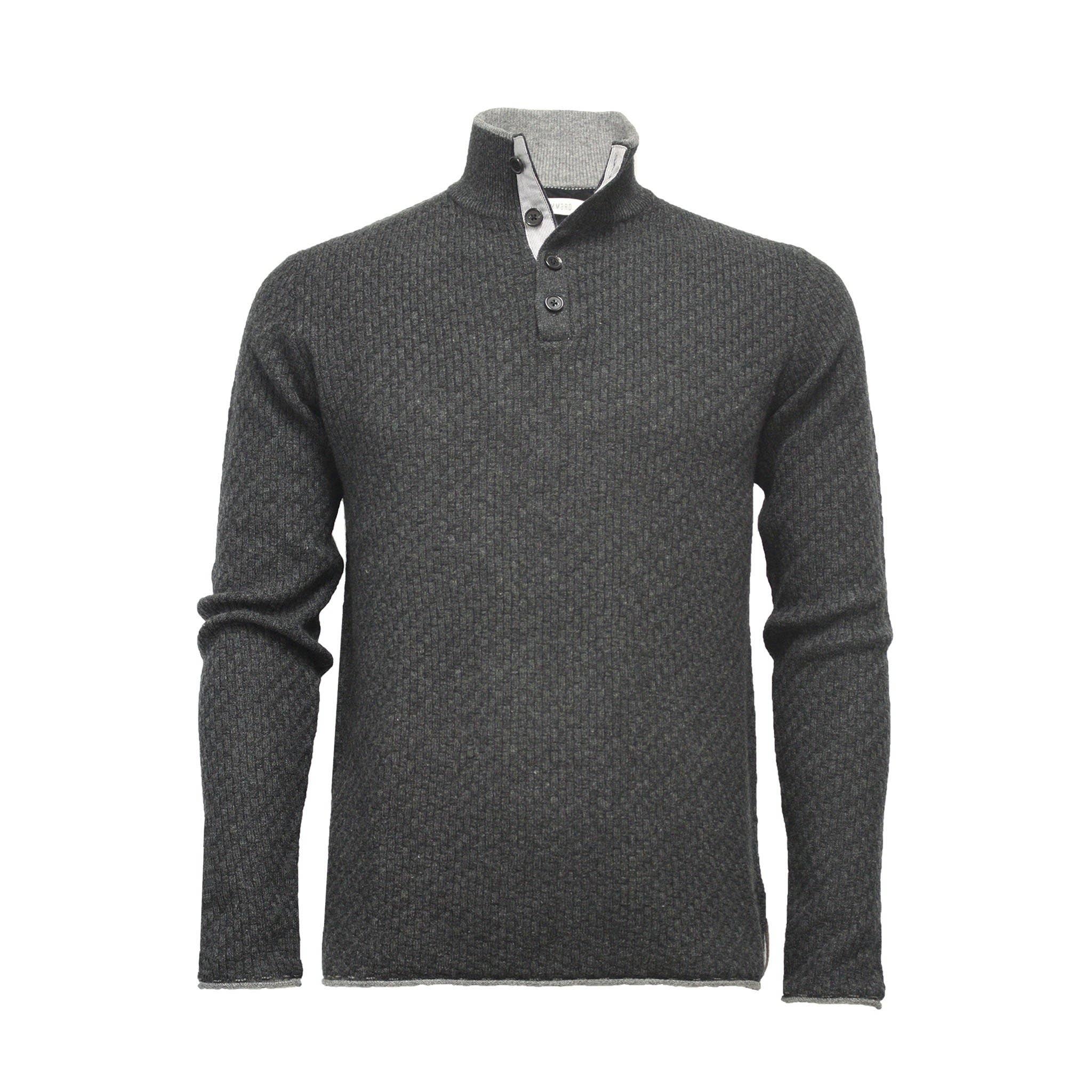 Charcoal Men´s Cashmere Sweater Button Neck Andromeda in Carbon Stitc for wholesale on Faire