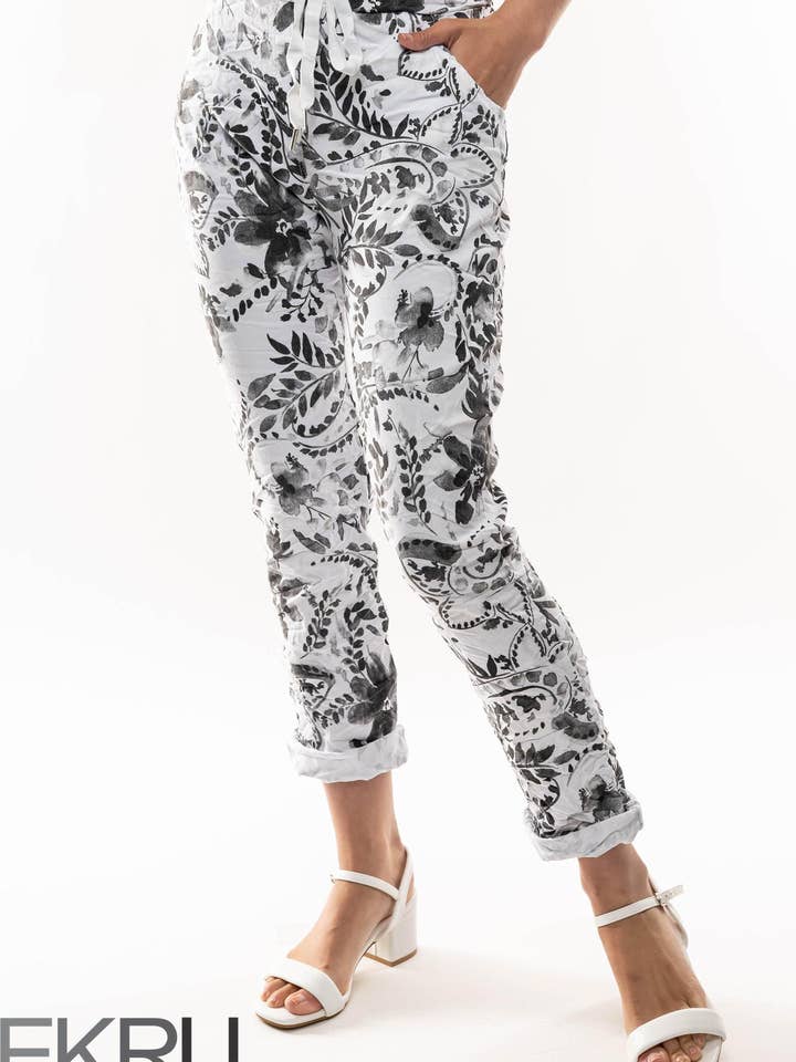 SS25 - PANTALÓN DE VIAJE ARRUGADO (PT883-11) FLORAL para venta al por mayor de LINEN LUV