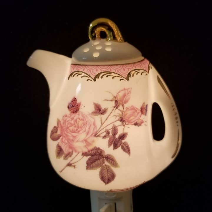 Porcelain Rose Stem Round Teapot Night Light for wholesale by Tobin Tate