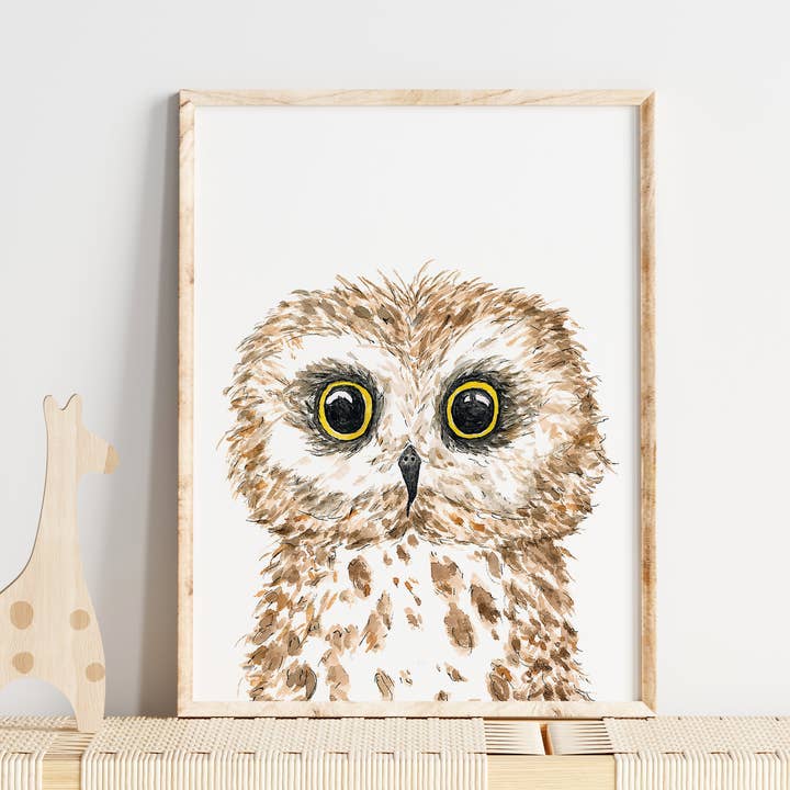 Baby Owl Art Print for wholesale by WLDFLWR Studio