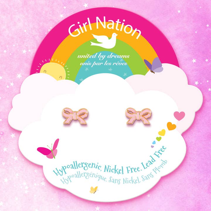 Girl Nation - Wholesale Stud/Post Earrings - Pretty Pink Bow Cutie Stud Earrings