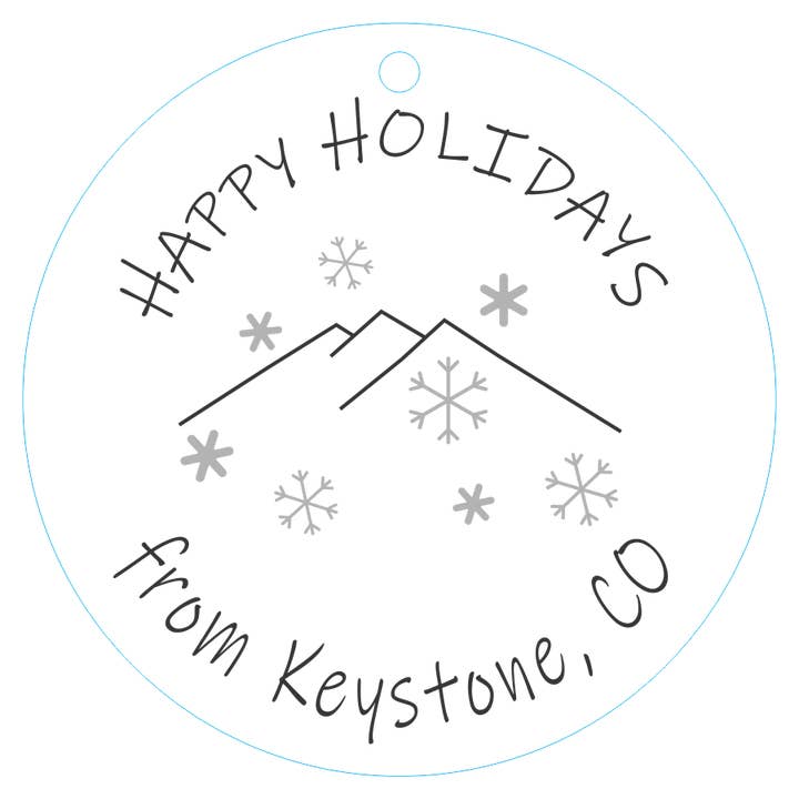 Ornament 3-inch Round Happy Holidays (Keystone, CO) for wholesale by Wordsmith Laser
