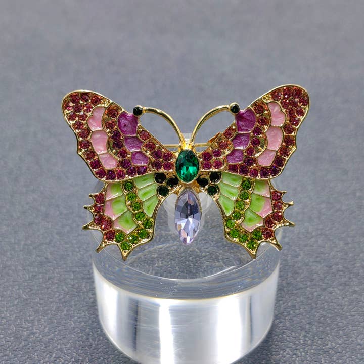 Broche papillon vintage en émail avec strass pour la vente par Mio Queena
