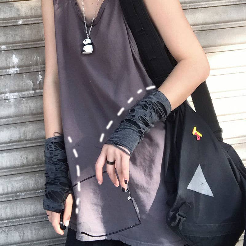 Tourtiwi - Wholesale Gloves - Women's - Punk dark Harajuku style sleeves torn gloves and sleeves9