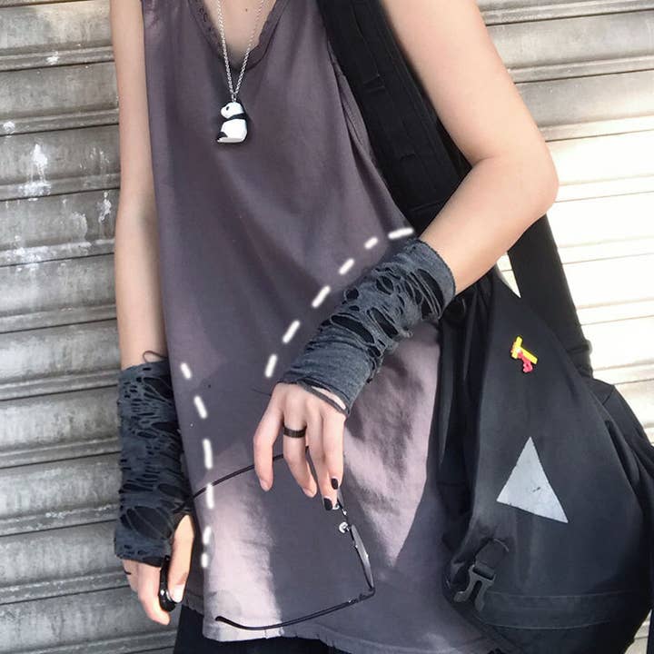 Tourtiwi - Wholesale Gloves - Women's - Punk dark Harajuku style sleeves torn gloves and sleeves9