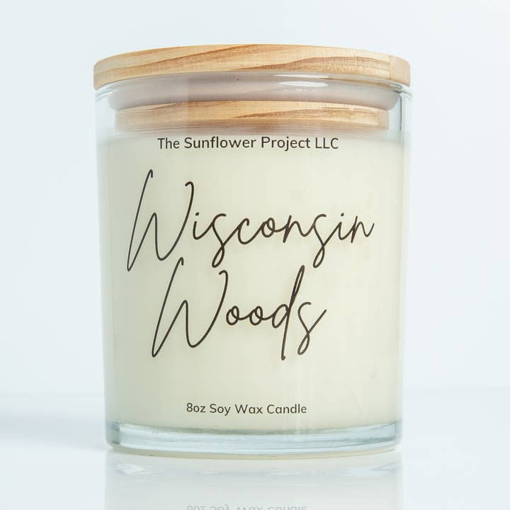 Wisconsin Woods Soy Candle 8oz for wholesale by The Sunflower Project LLC