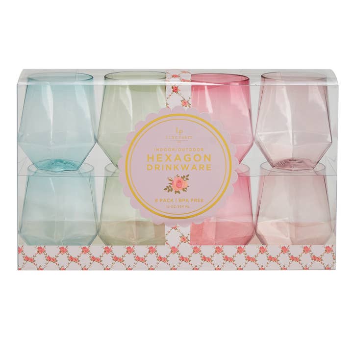Luxe Party - Wholesale Wine glass - Upscale HEX Assorted 12 Oz. Plastic Wine Goblets | 8 Cups