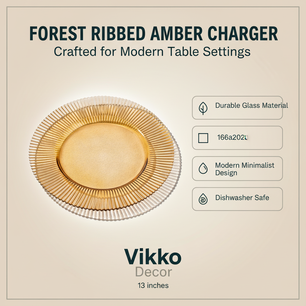 Kadra Kitchenware - Wholesale Charger Plate - Vikko - Decor, Forest, Ribbed Glass Charger, Amber, 13"3