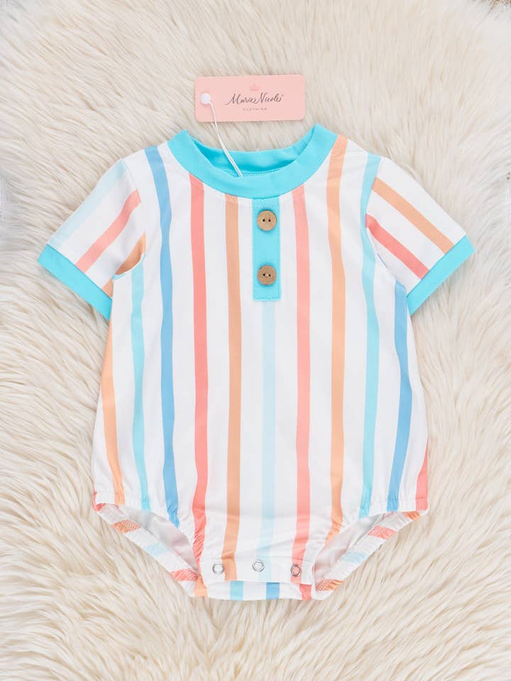 Marie Nicole Clothing - Wholesale Bodysuit (Non-Footed) - Baby - Vintage Summer Stripes Henley Bubble