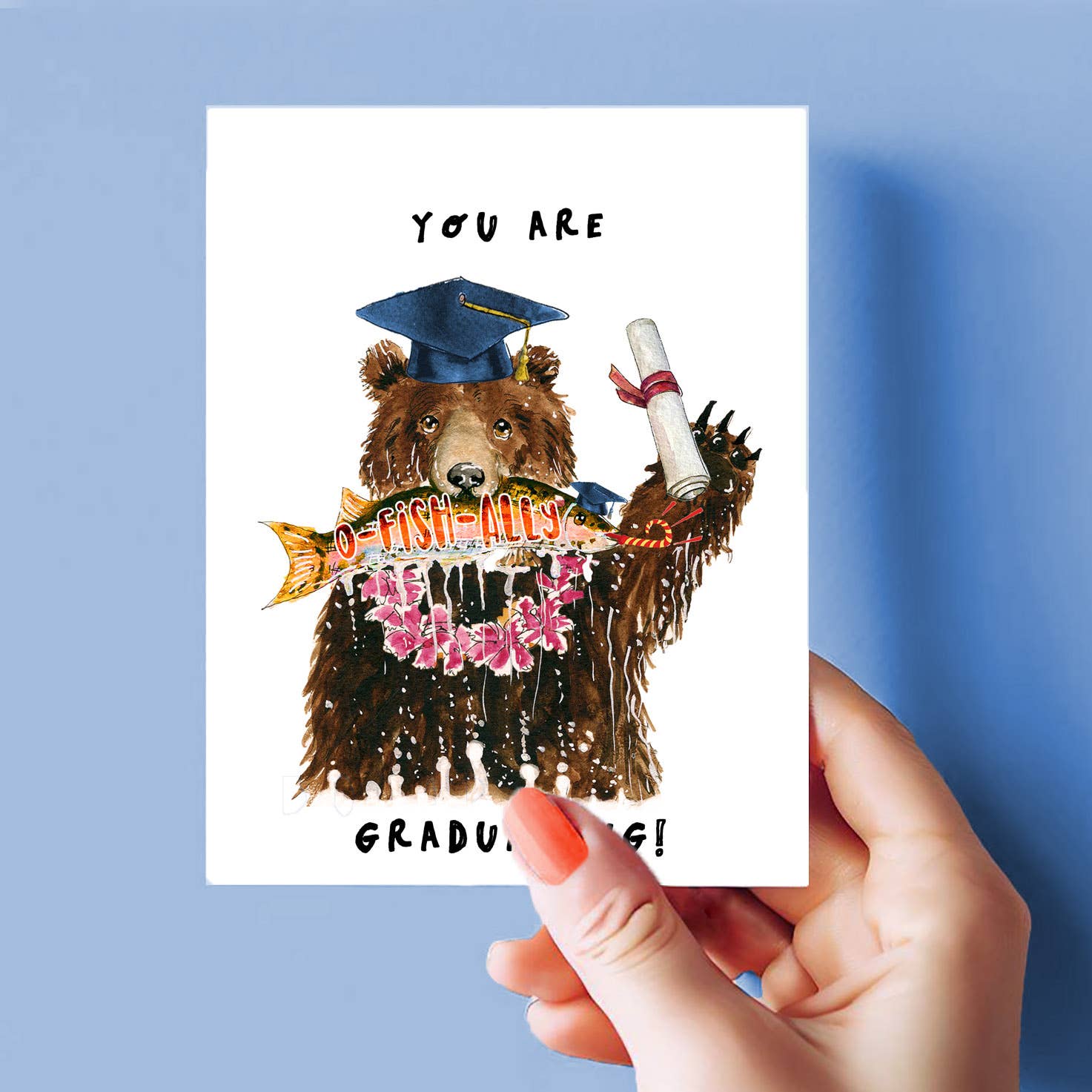 Liyana Studio - Wholesale Graduation Card - Bear Fish Grad - Funny Graduation Card3