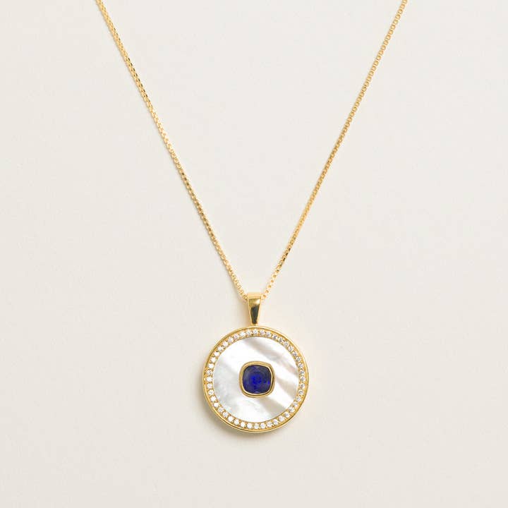 Sapphire Mother Of Pearl Necklace for wholesale by Freya Rose