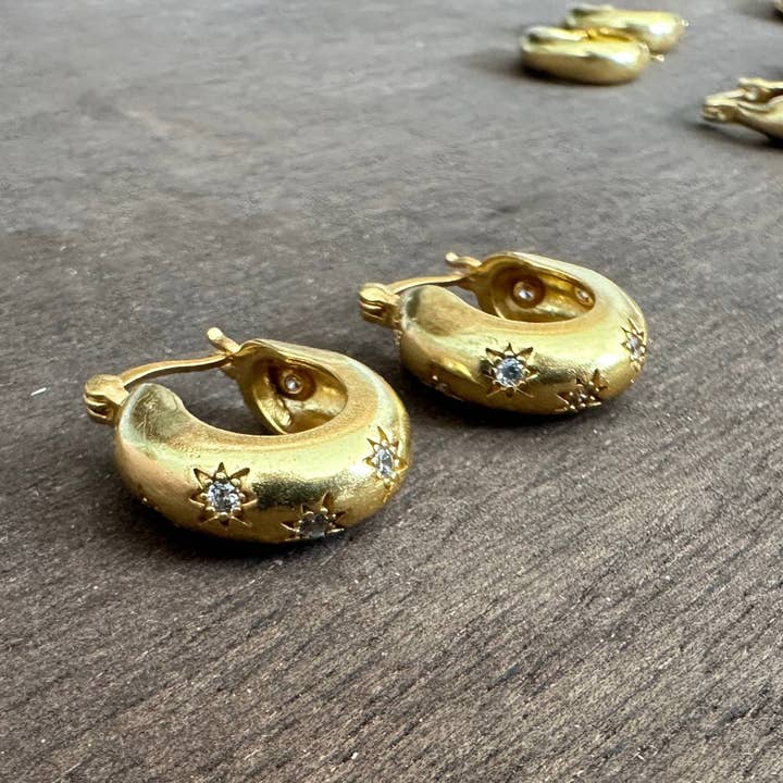 Star Hoops | Diamond Zircon Jewelry | Classic Gold Hoops for wholesale by Anokhi Green | Handmade Gemstone Jewelry