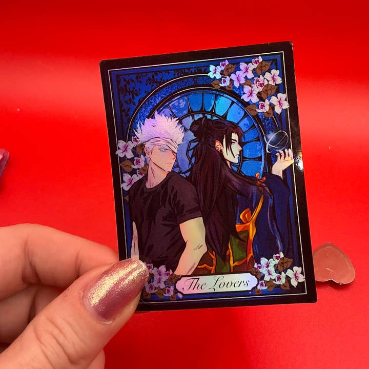 Satosugu Tarot Card JJK Sticker Waterproof Holographic Vinyl for wholesale by Elegant Potato Anime