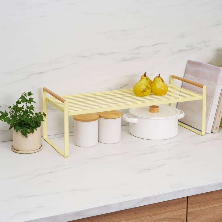 Yamazaki Home - Wholesale Kitchen Storage/Organizer - Countertop Wire Shelf - Steel + Wood - Yellow Pear