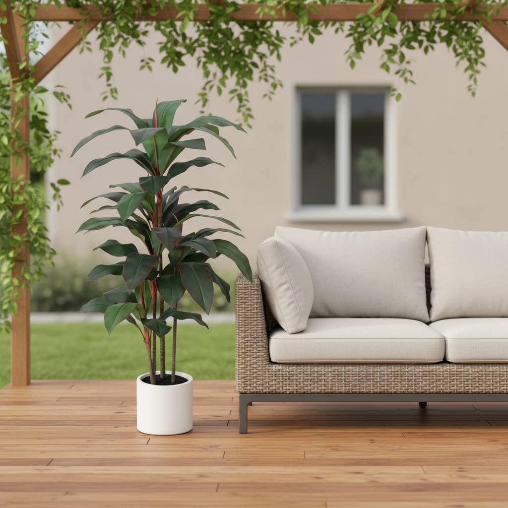 HomeRoots – wholesale Konstgjord växt – Grön konstgjord dracaena, 18 cm, i cylindrisk vit cementkruka1