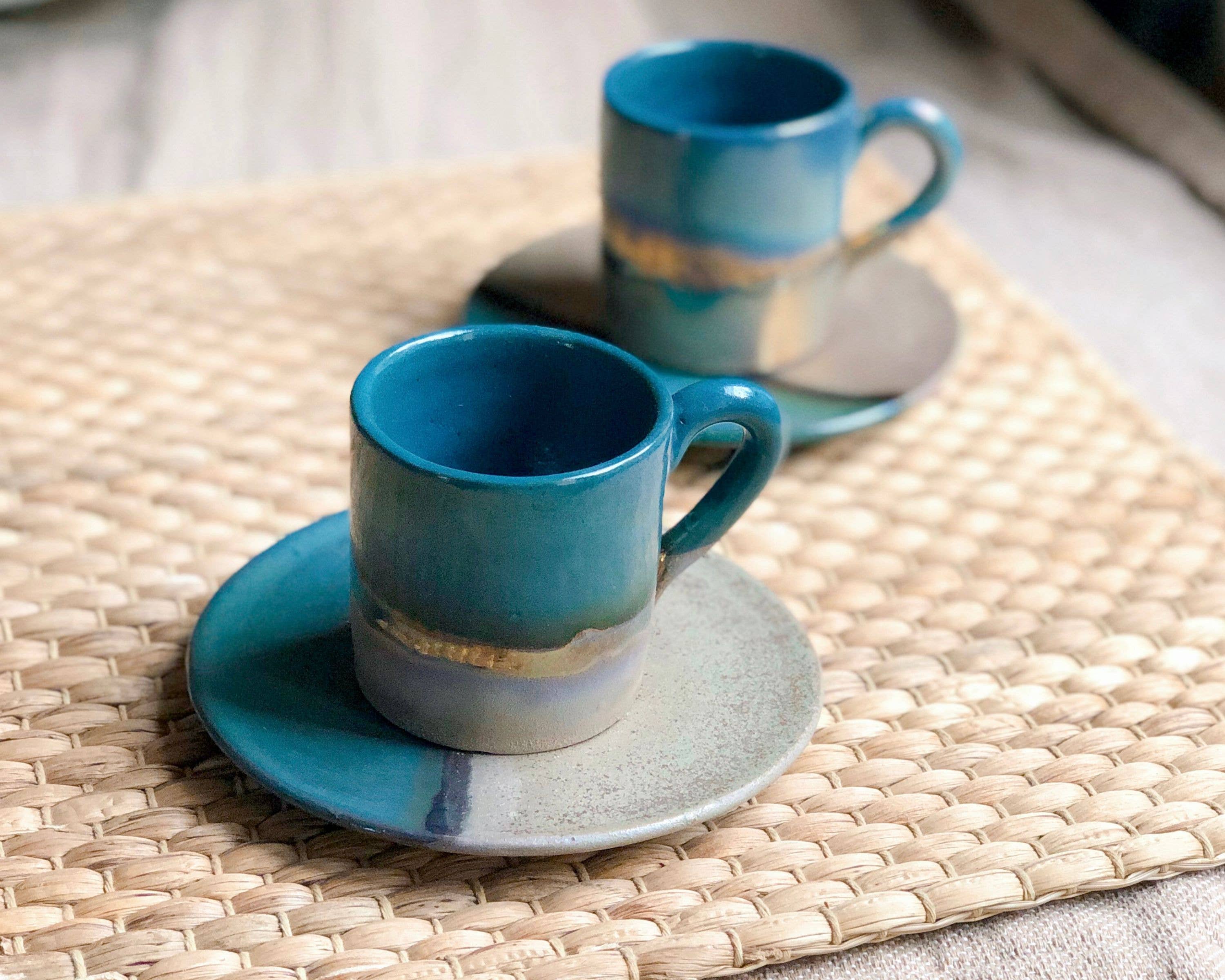 Los Artisans - Wholesale Coffee/Tea Cup - Green, Blue & Gold Coffee/Espresso Cup & Saucer Set11