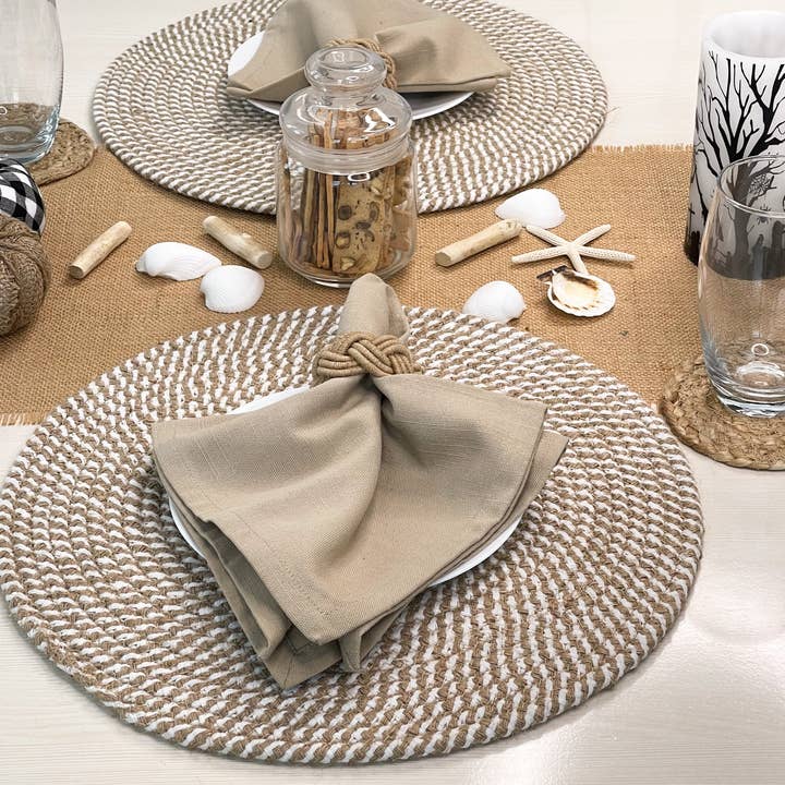 chardin home - Venta al por mayor Manteles individuales - Juego de 4 manteles individuales de yute y algodón trenzados a mano, blancos, 13 pulgadas
