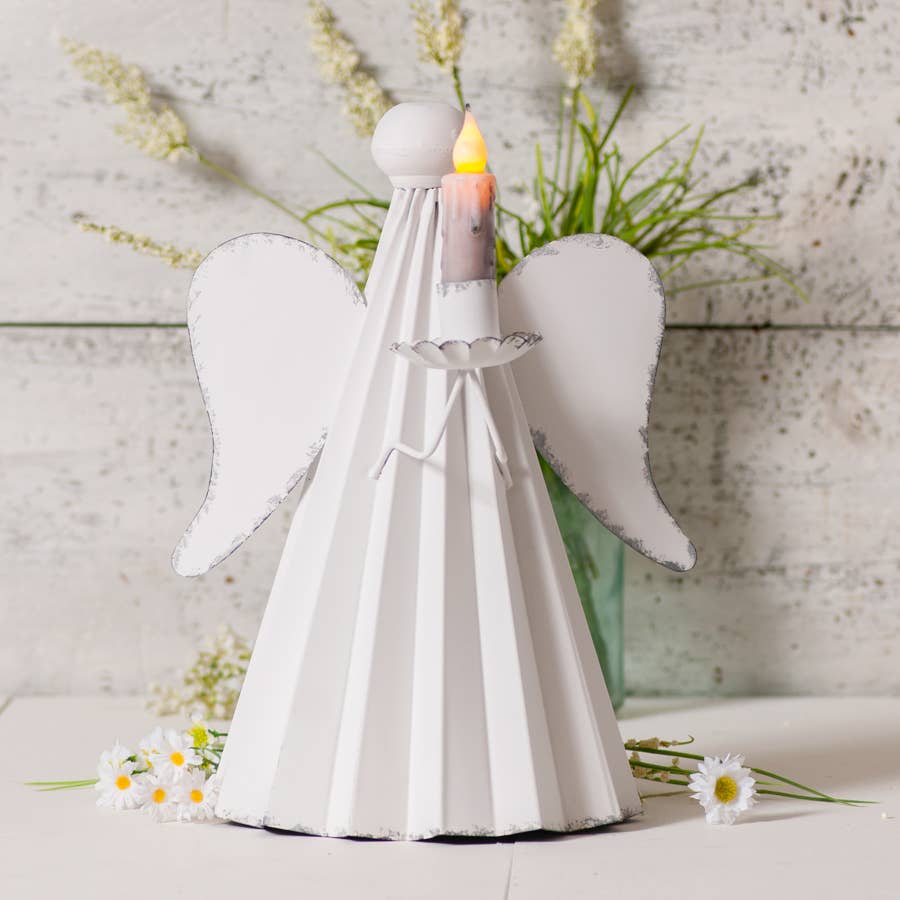 Irvin's Tinware - Wholesale Candle Holder - Angel Candle Holder in Rustic White1