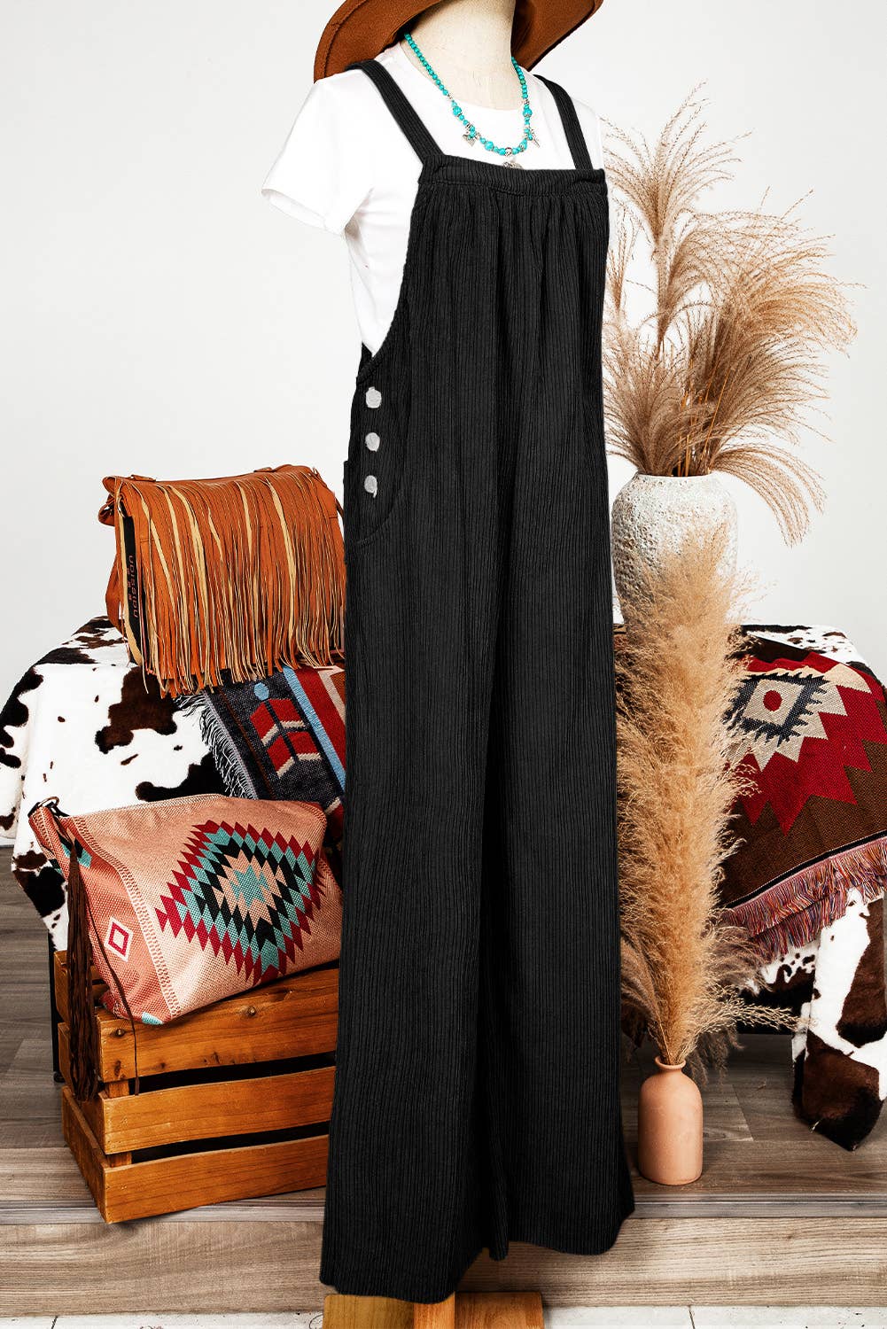 Green Fashion-W Solid Pocketed Loose Fit Corduroy Overall for wholesale on Faire3