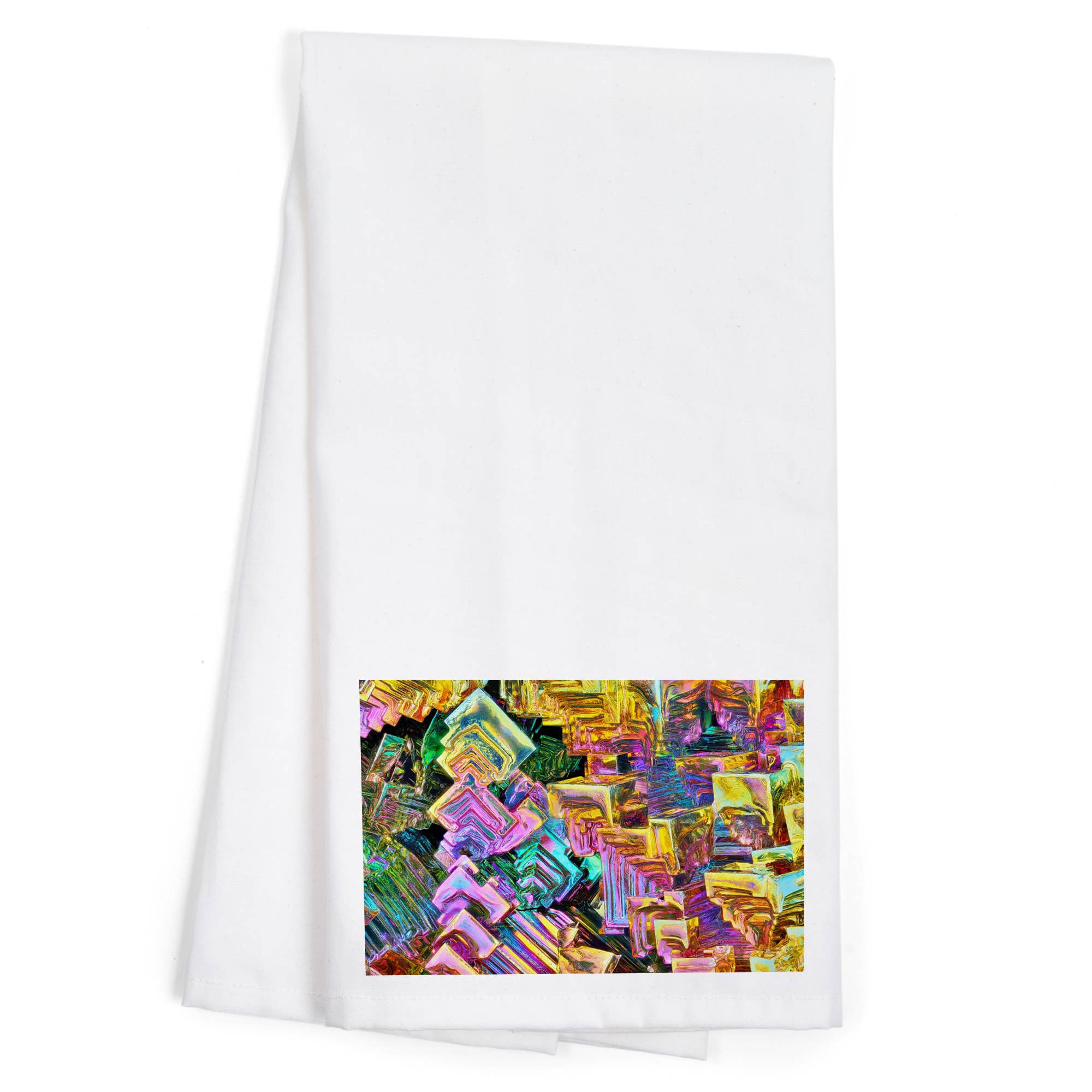 Lantern Press – wholesale Tea towel – ORGANIC TEA TOWEL Amazing Rainbow Bismuth Gemstone Crystals0