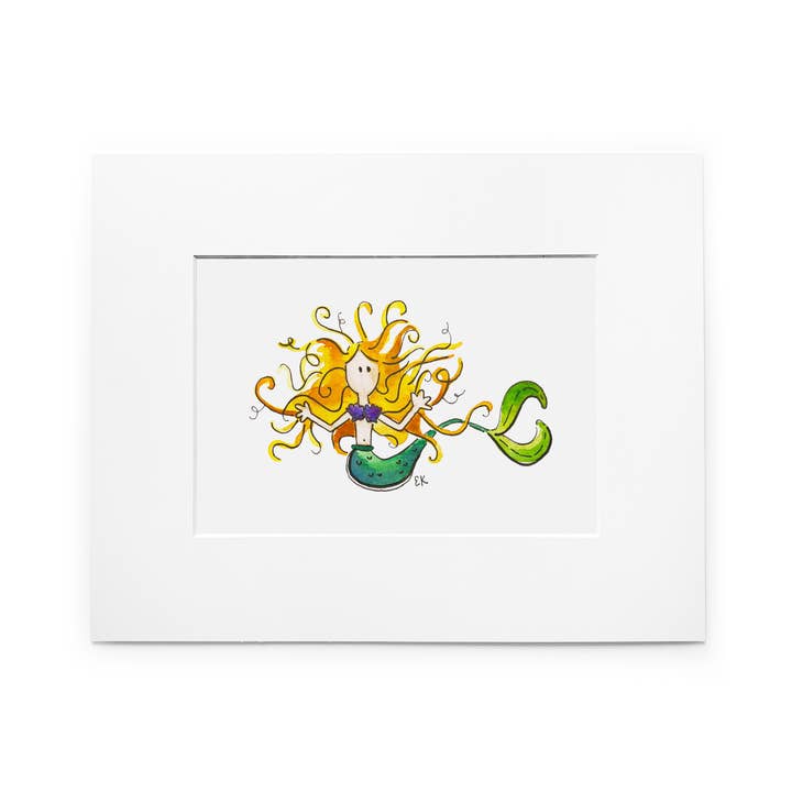 Mermaid 8 x 10" Matted Art Print for wholesale by Eileen Graphics