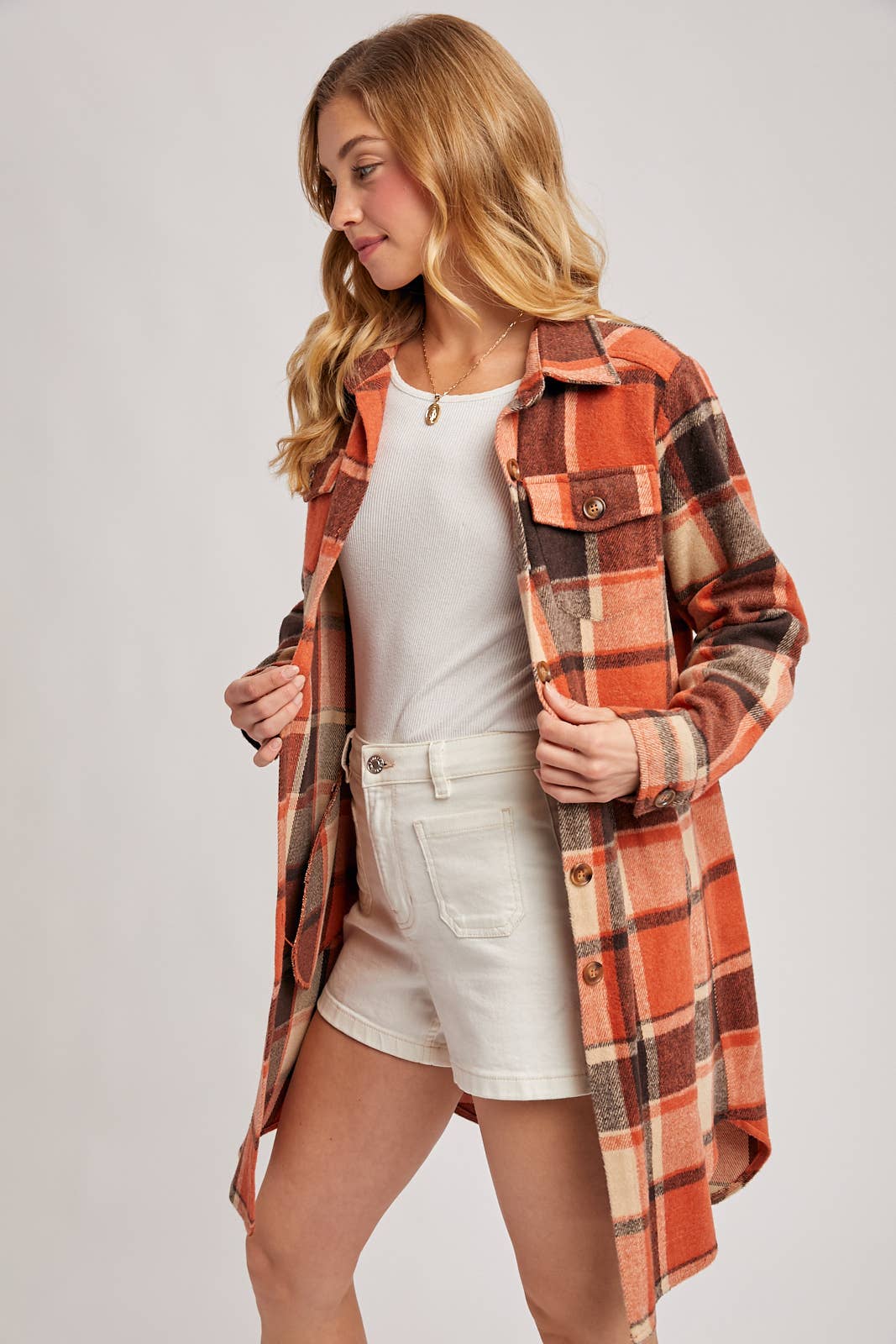 Bluivy – Engroshandel Skjortejakke/shacket – til kvinder – FLANNEL PLAID LANGLINE SHACKET38