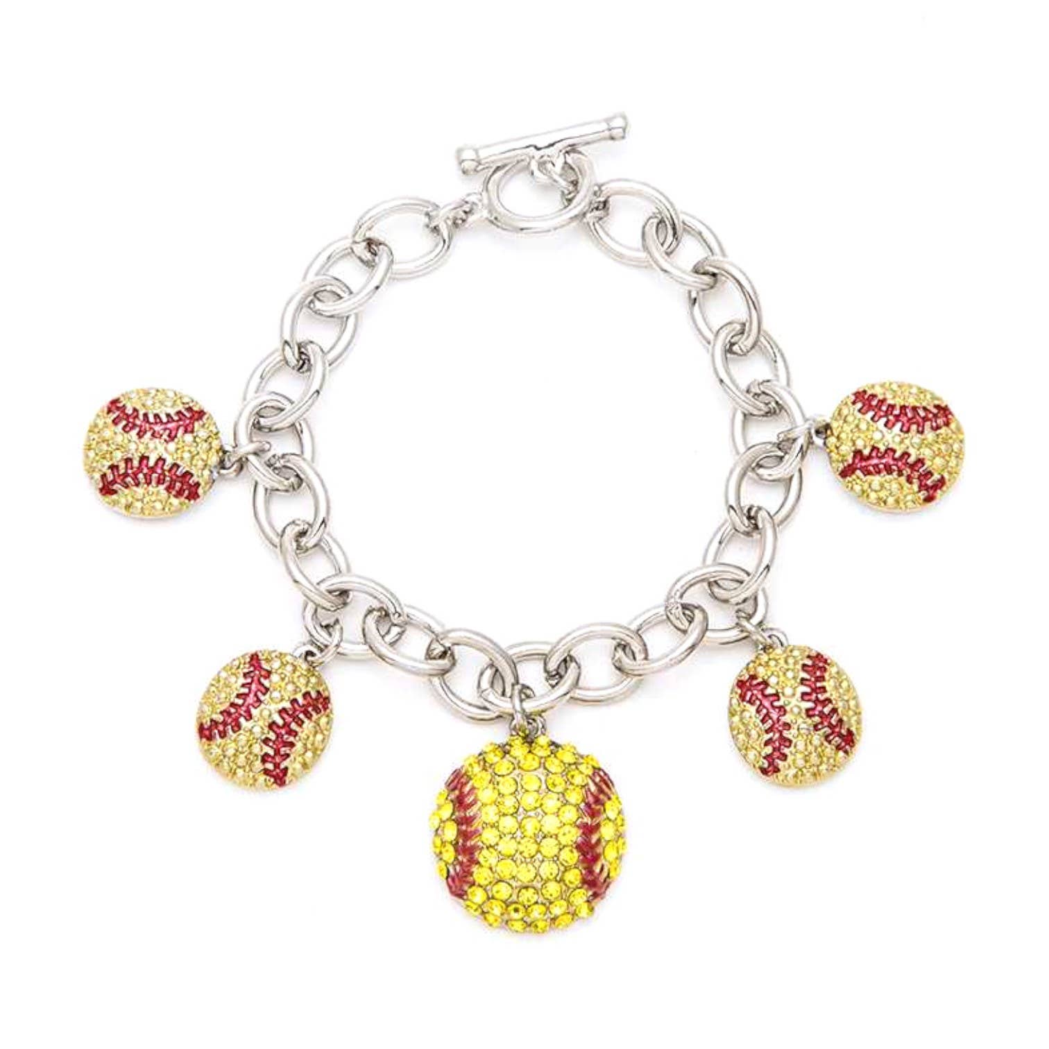 LA Jewelry Plaza - Wholesale Charm/Dangle Bracelet - Crystal Softball Charm Toggle Bracelet0