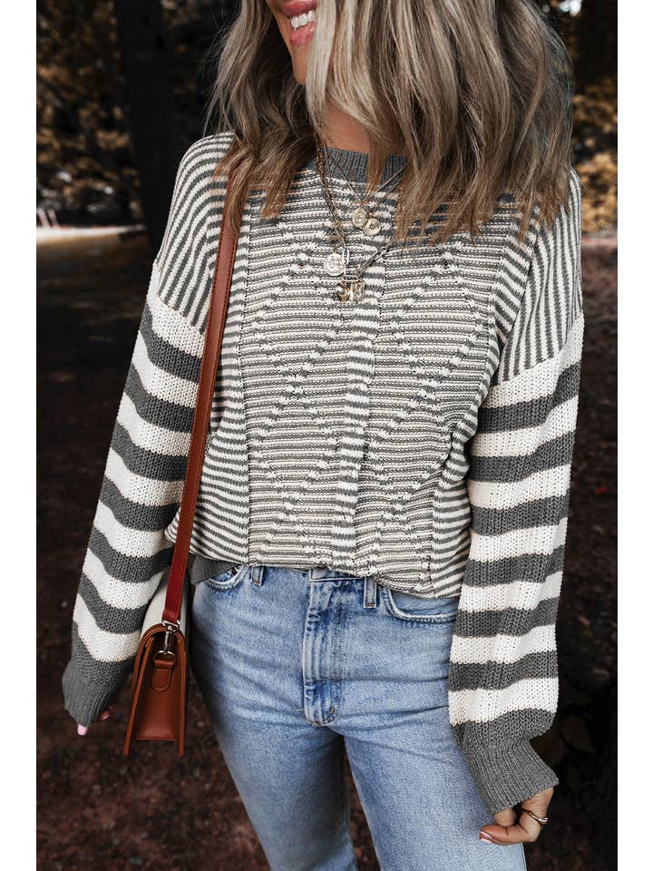 Little Daisy Closet - Wholesale Knit Sweater - Women's - LDC Striped Patchwork Knit Sweater