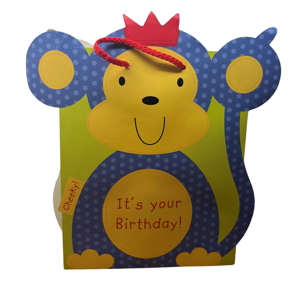 The Unique Paper Company – wholesale Gift bag – Cheeky Monkey Birthday Bag Blue and Yellow Fun Kids Design0