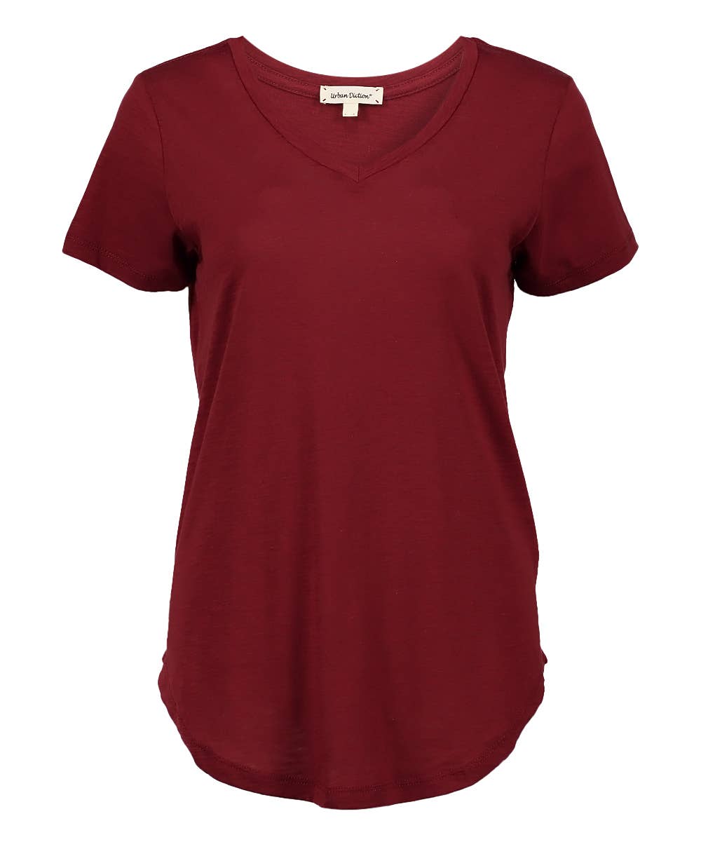 BORDEAUX, ROEST, TAUPE, BRUIN Burgundy & Rust t-shirt met ronde zoom - set van vier voor groothandel op Faire4