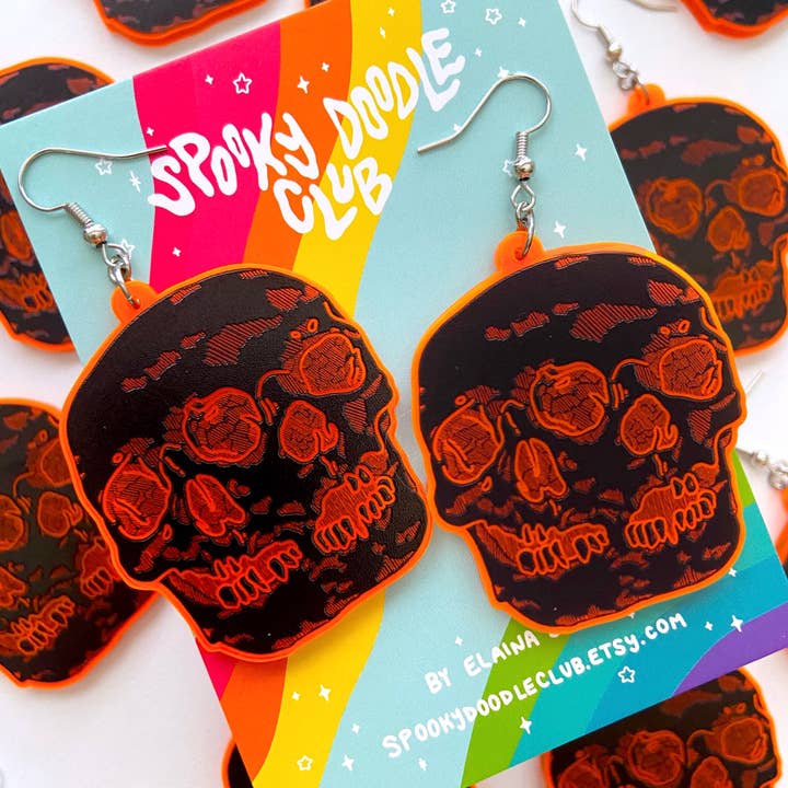 Spooky Doodle Club - Wholesale Dangle Earrings - Conjoined Skull Earrings - Spooky Halloween Jewelry3