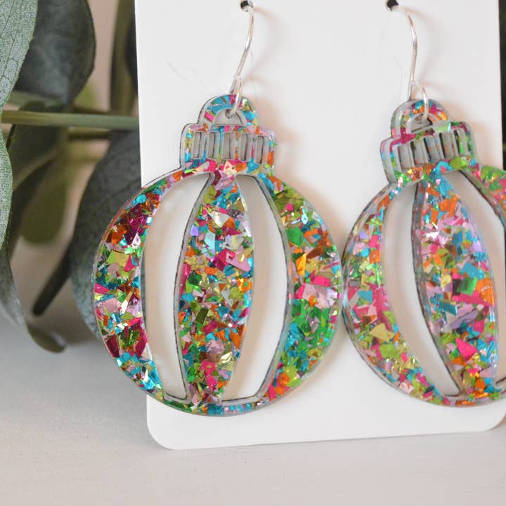 The Adorned Fox - Wholesale Dangle Earrings - Bauble Confetti Earrings, Christmas Ornament Earrings, Christmas Earrings, Dangle Earrings, Acrylic Earrings, Holiday Earrings, Ornament3
