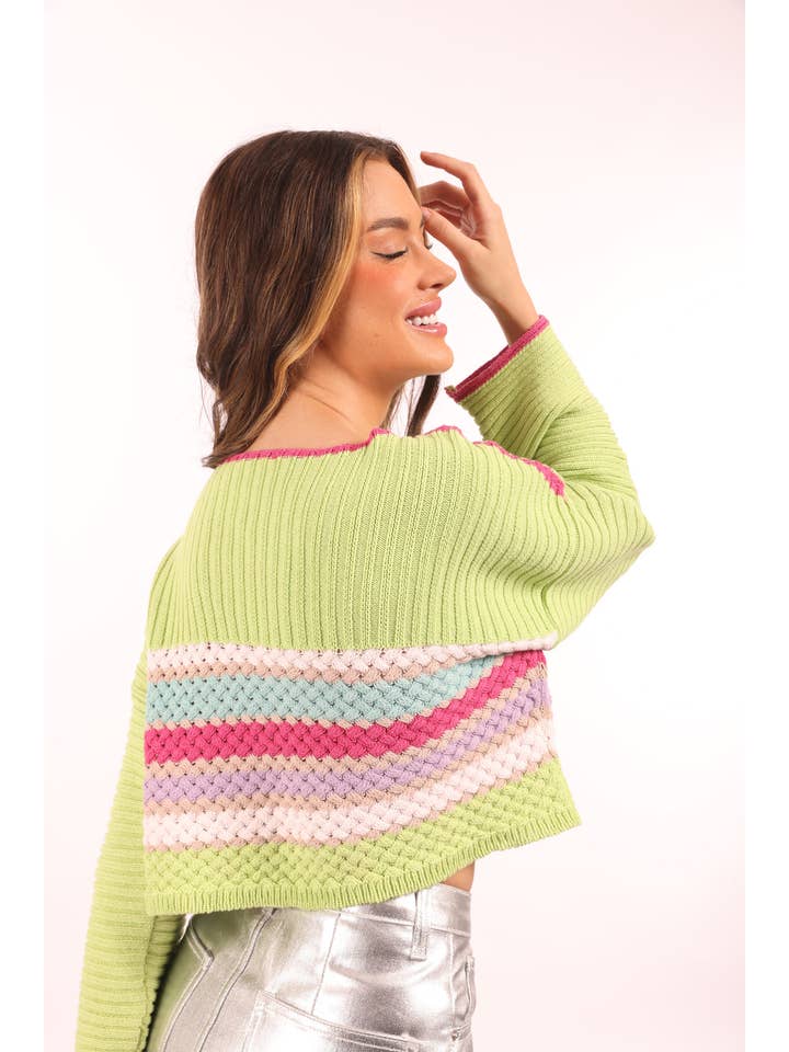 My 9Teen - Wholesale Knit Sweater - Women's - Knitted Multicolor Striped Sweater2