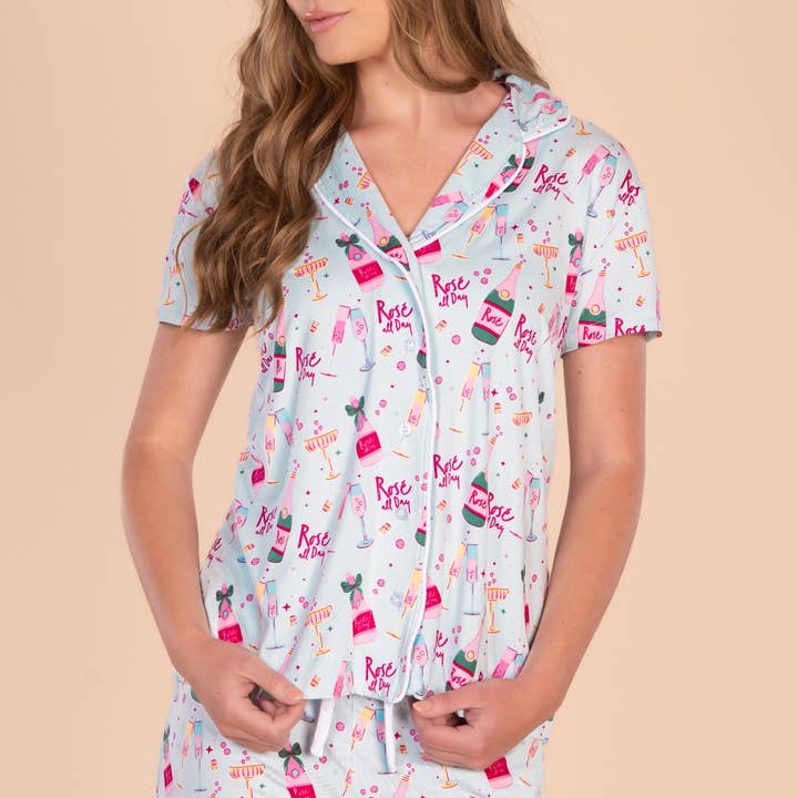Rosé All Day Pajama Top | Blue Blush Wine PJs For Women for wholesale by Amanda Blu