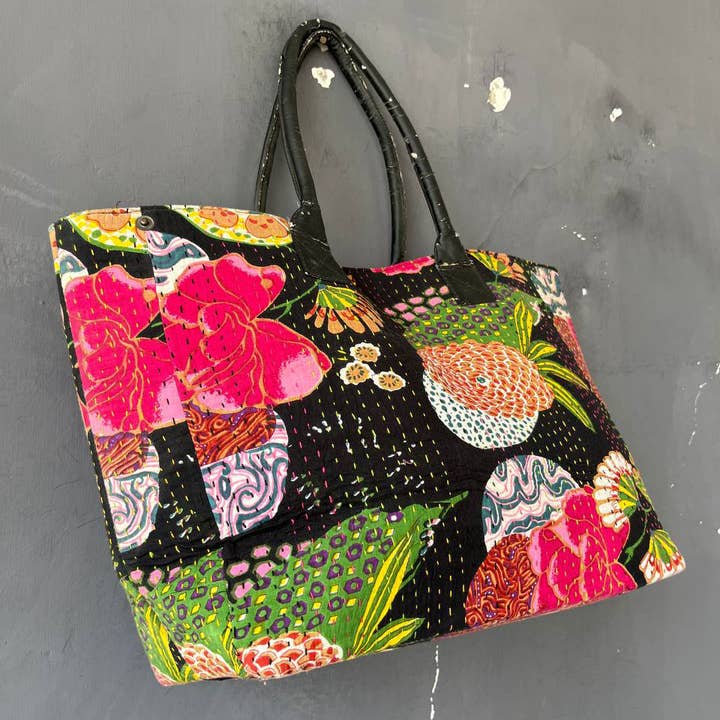 bhavnas boutique - Wholesale Shoulder Bag - Women's - Handmade Block Printed Kantha Women Cotton Shoulder Tote Bag