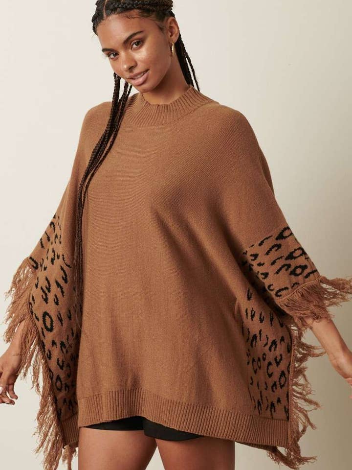 mittoshop - Wholesale Poncho - Women's - ANIMAL PRINT DETAIL TASSEL OVERSIZED PONCHO10