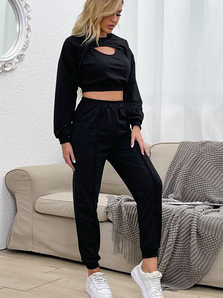 Uitgesneden crop top en joggerset voor wholesale door Fashion Quality Boutik