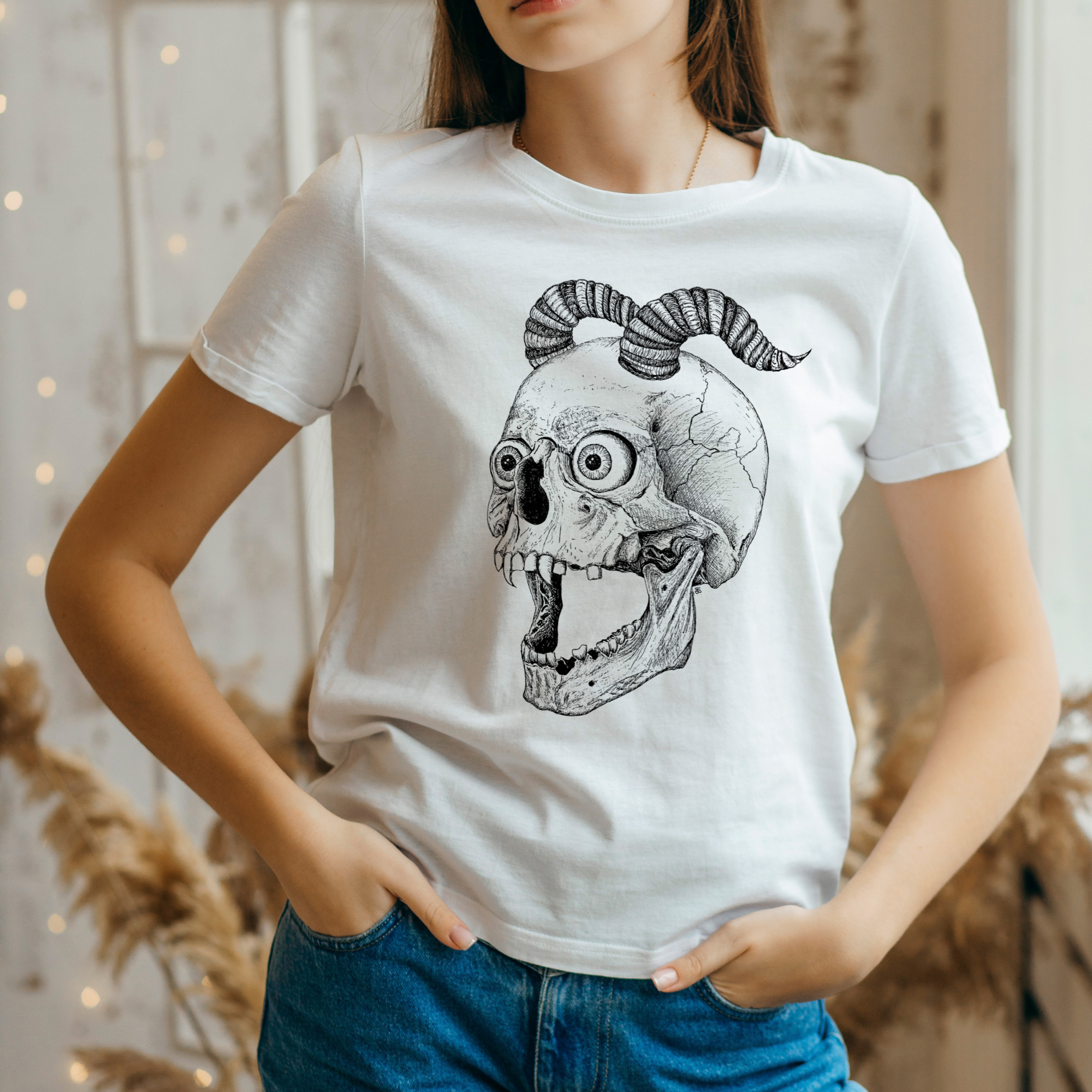Hannah Kate Makes - Wholesale T-Shirt (Graphic) - Unisex - Screaming Skull T-shirt - White - 100% Cotton - Reg/Fitted17