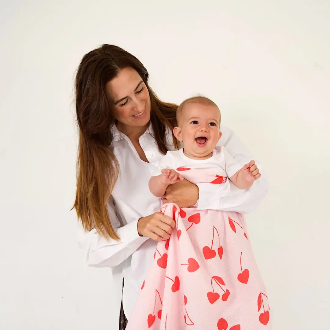 Golden Child - Wholesale Swaddle - Baby - Cherry Heart Organic Cotton Baby Swaddle - Candy 1