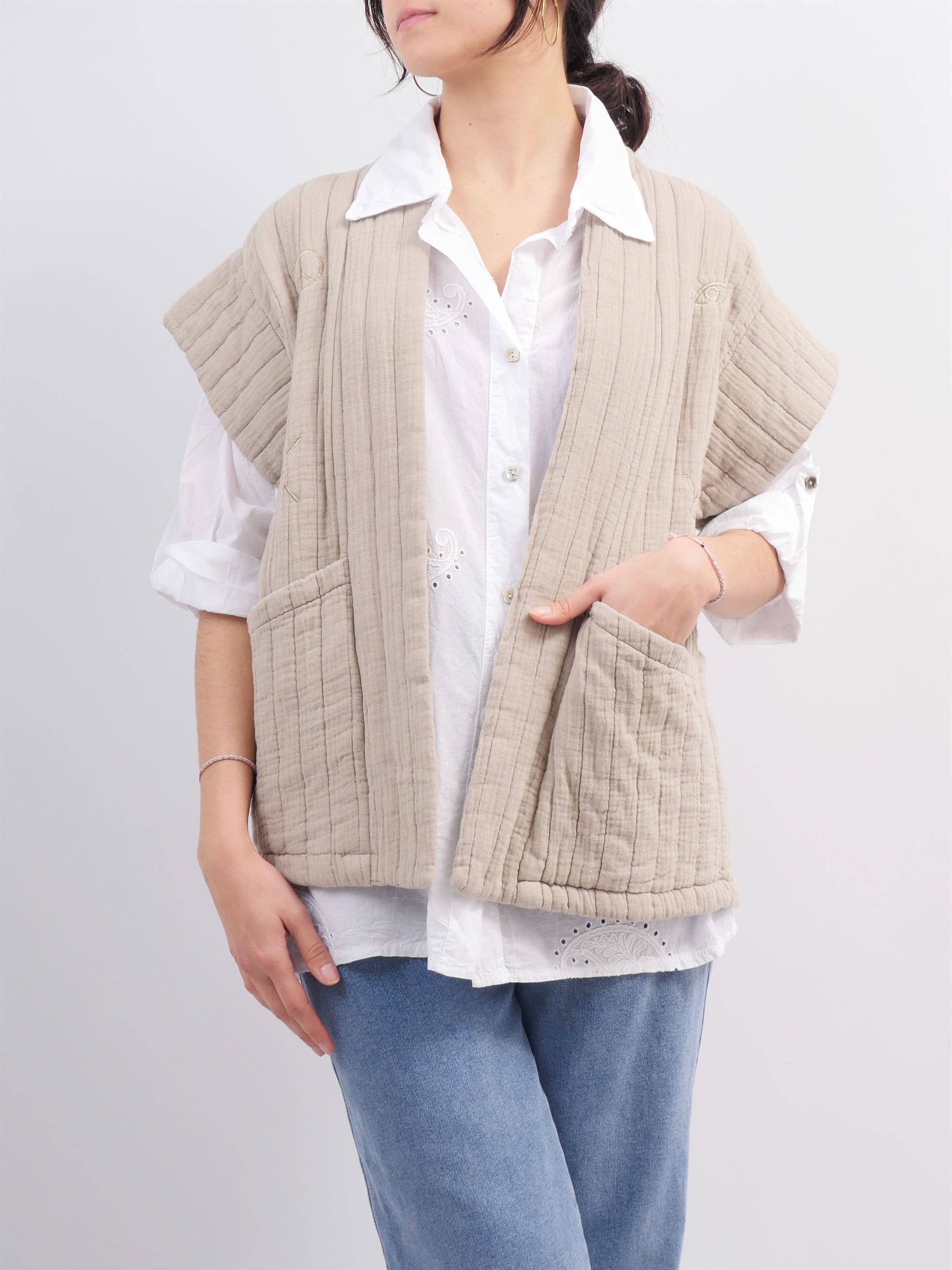 Cecile Wang – Großhandel Jacke – Damen – Gesteppte Kurzarmjacke mit Stickerei DT91891