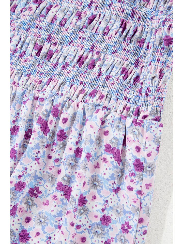 Babs + Birdie - Wholesale Dress - Women's - Shaylan | Floral Bubble Sleeve Shirred High Waist Maxi Dress4