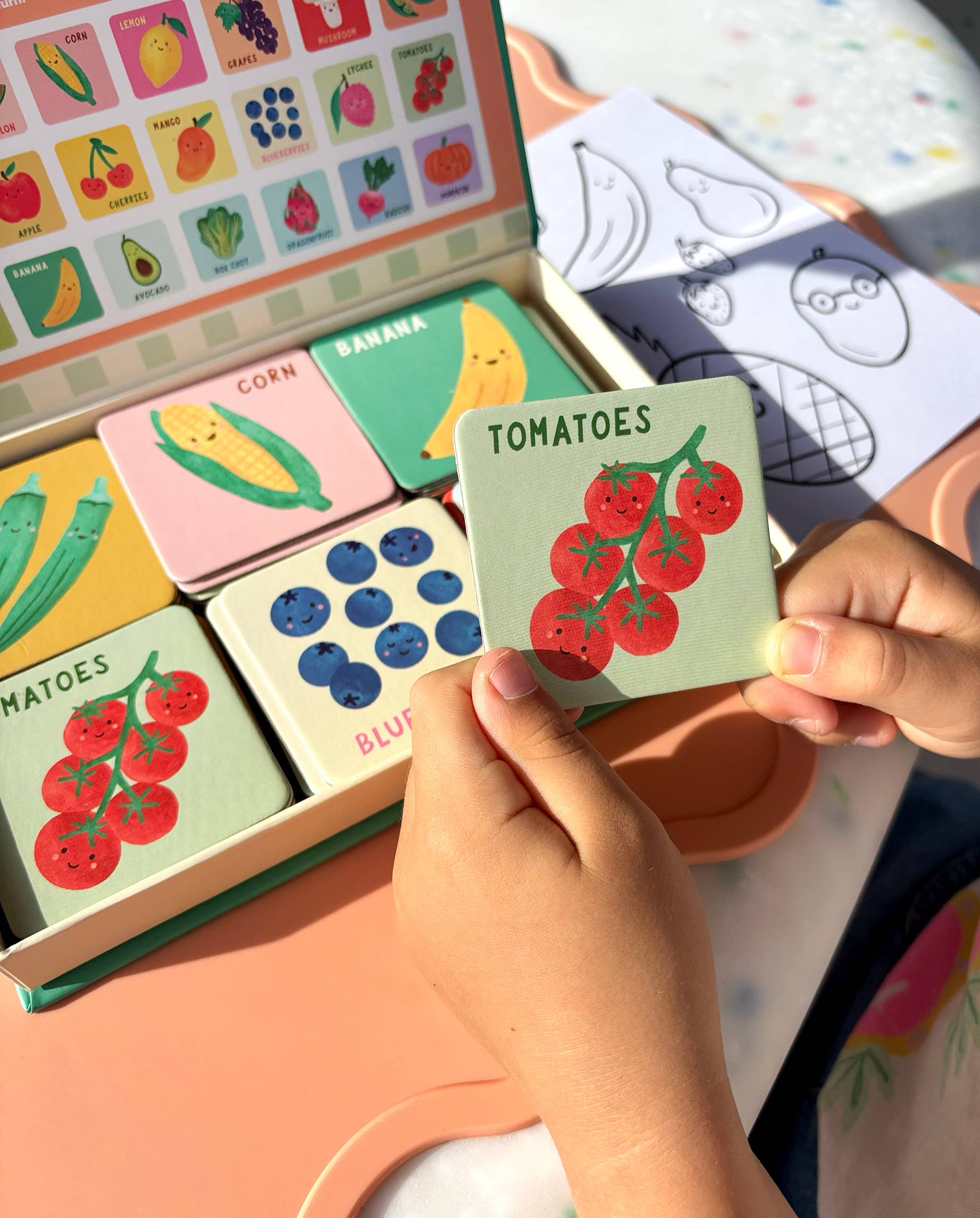 Lauren Sissons Studio - Venta al por mayor Juego de ingenio - Niños - Juego de Memoria y Emparejamiento de Frutas y Verduras - Regalo Educativo para Niños1